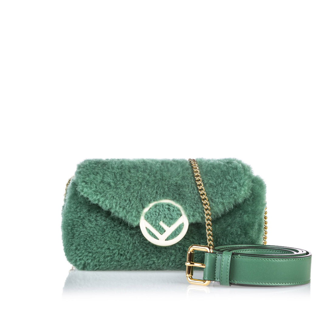 Pre-Loved Fendi Green Fur Natural Material Shearling Belt Bag ITALY