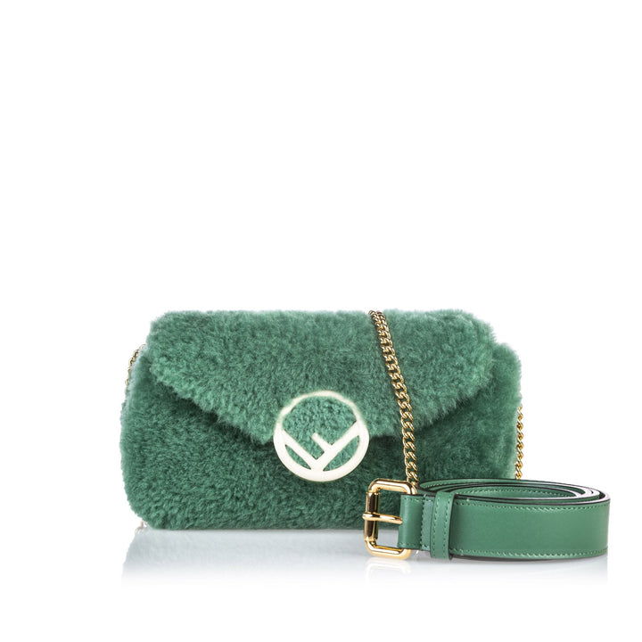 Pre-Loved Fendi Green Fur Natural Material Shearling Belt Bag ITALY