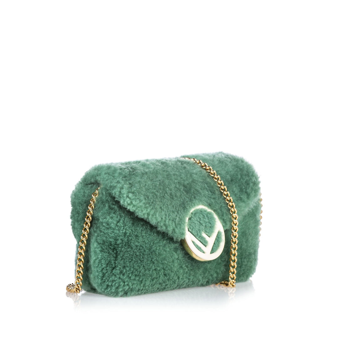 Pre-Loved Fendi Green Fur Natural Material Shearling Belt Bag ITALY