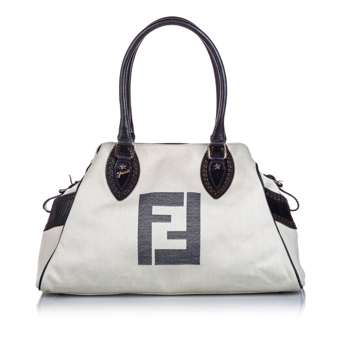 Pre-Loved Fendi White Canvas Fabric Etniko Shoulder Bag Italy