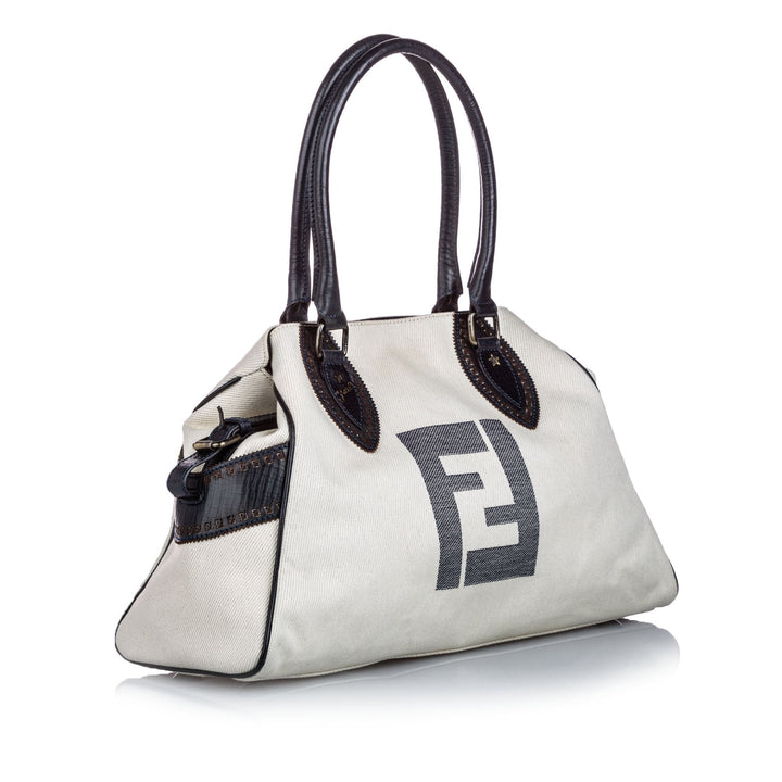 Pre-Loved Fendi White Canvas Fabric Etniko Shoulder Bag Italy