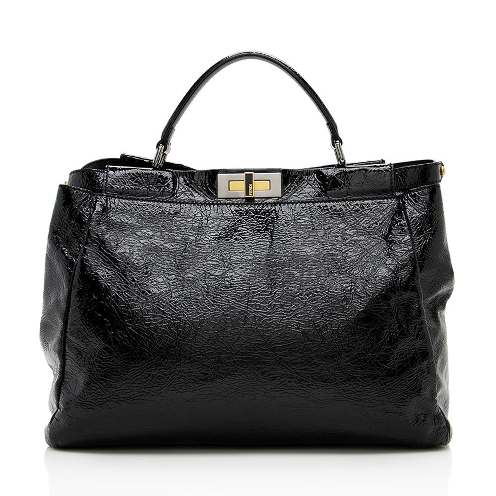 Fendi Crinkled Patent Leather Peekaboo Large Satchel (SHF-13995)