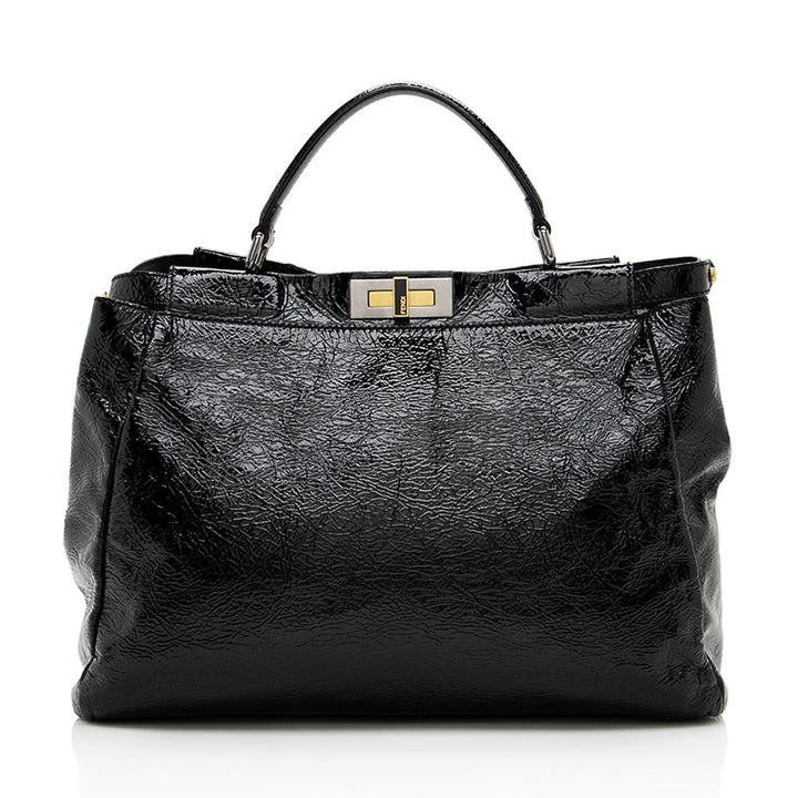 Fendi Crinkled Patent Leather Peekaboo Large Satchel (SHF-13995)