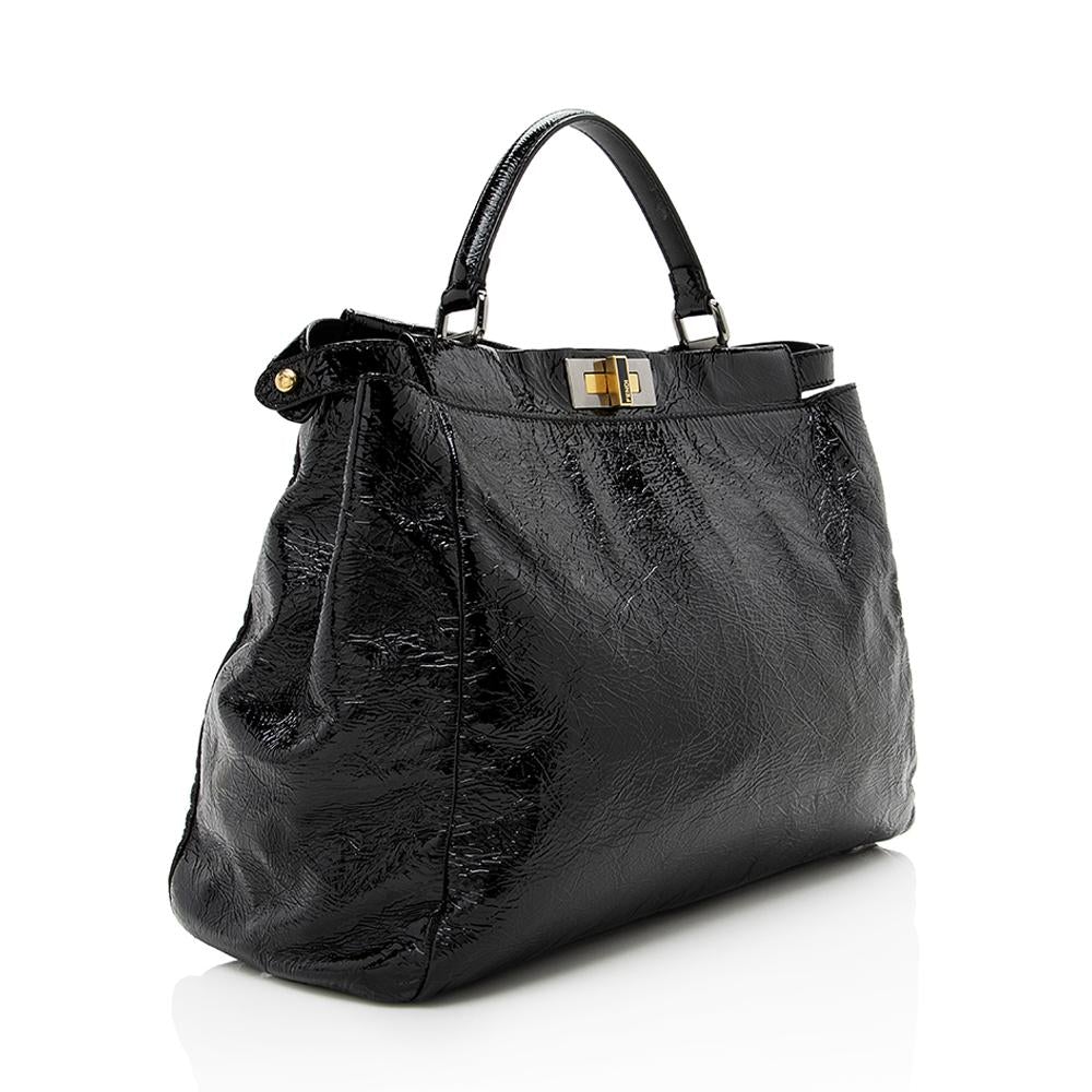 Fendi Crinkled Patent Leather Peekaboo Large Satchel (SHF-13995)