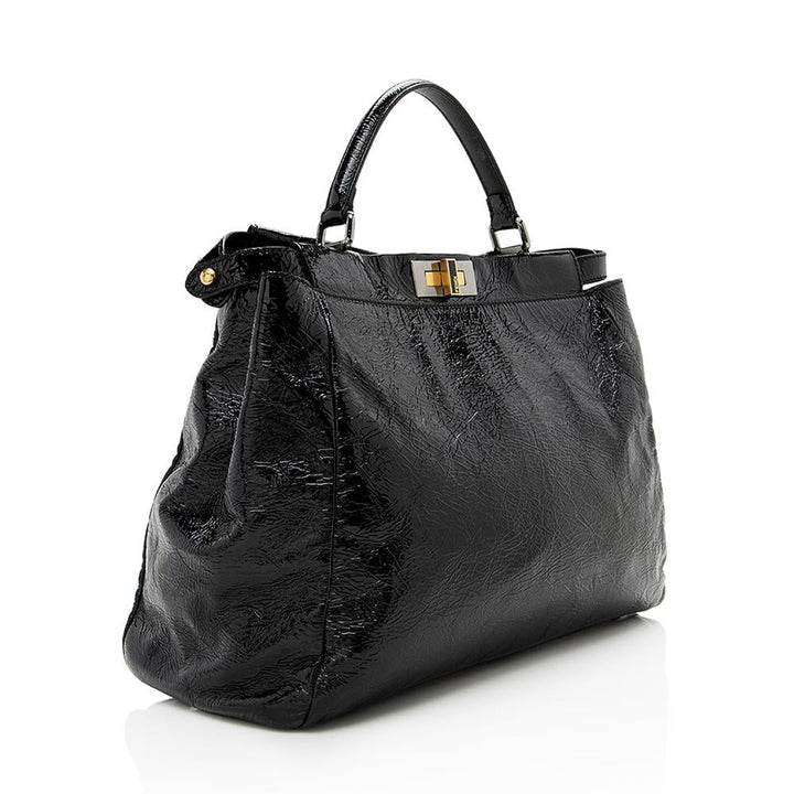 Fendi Crinkled Patent Leather Peekaboo Large Satchel (SHF-13995)