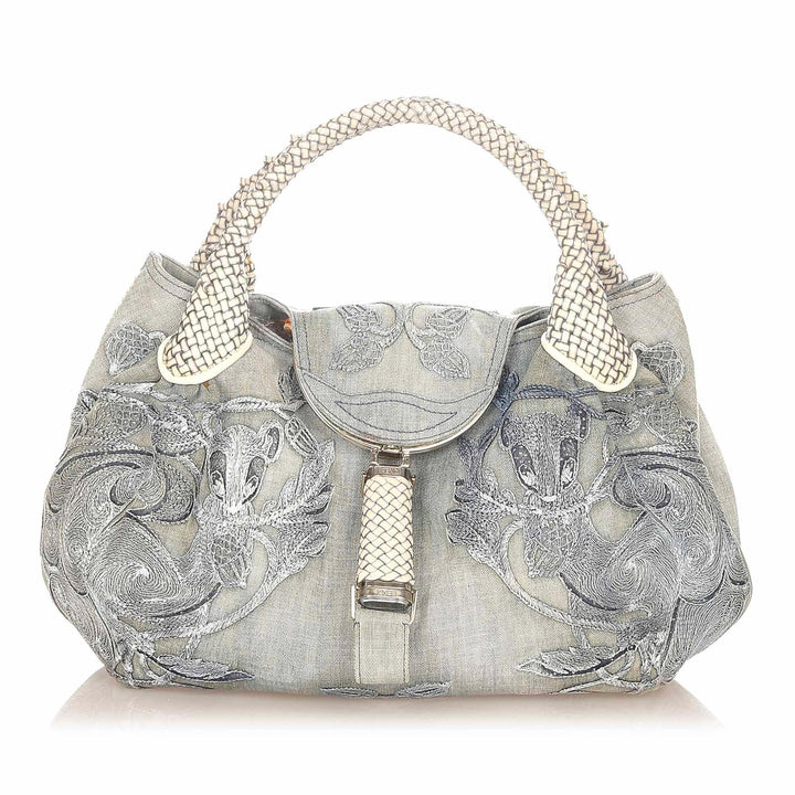 Fendi Embroidered Spy Denim Handbag (SHG-20636)