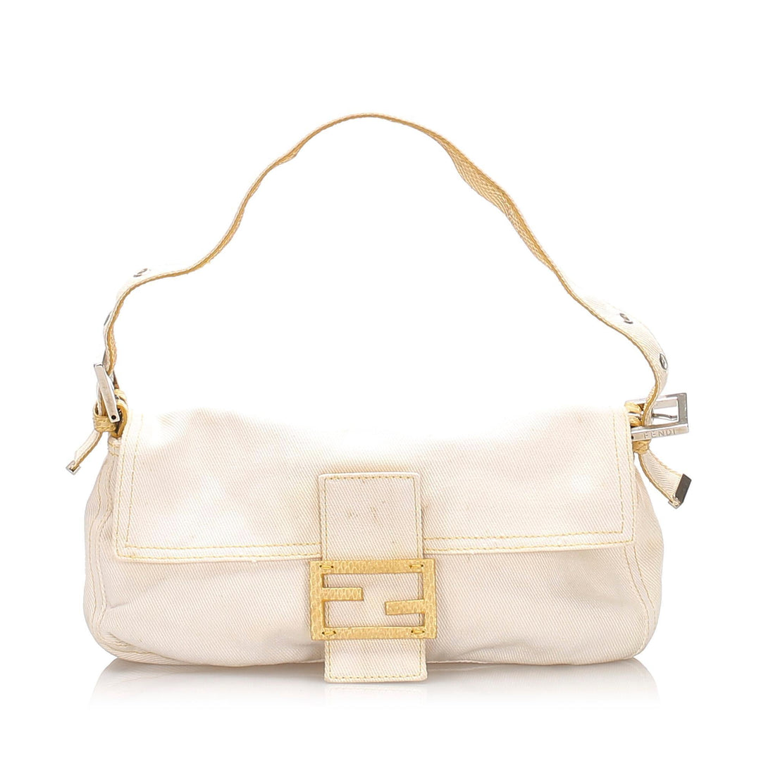 Fendi Python-Trimmed Canvas Mamma Baguette (SHG-16033)