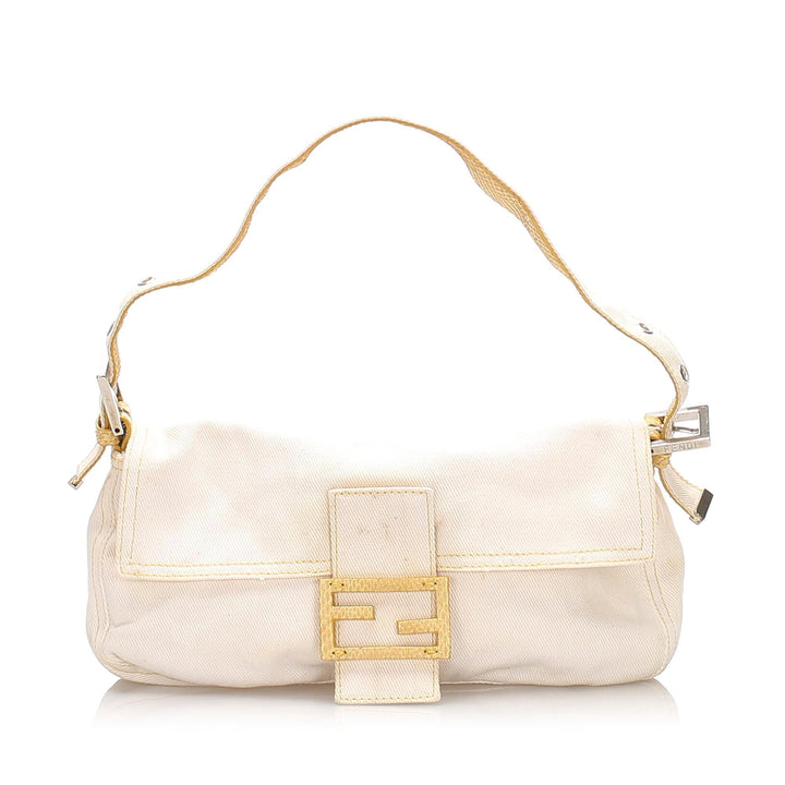 Fendi Python-Trimmed Canvas Mamma Baguette (SHG-16033)