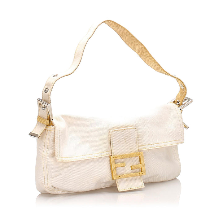 Fendi Python-Trimmed Canvas Mamma Baguette (SHG-16033)
