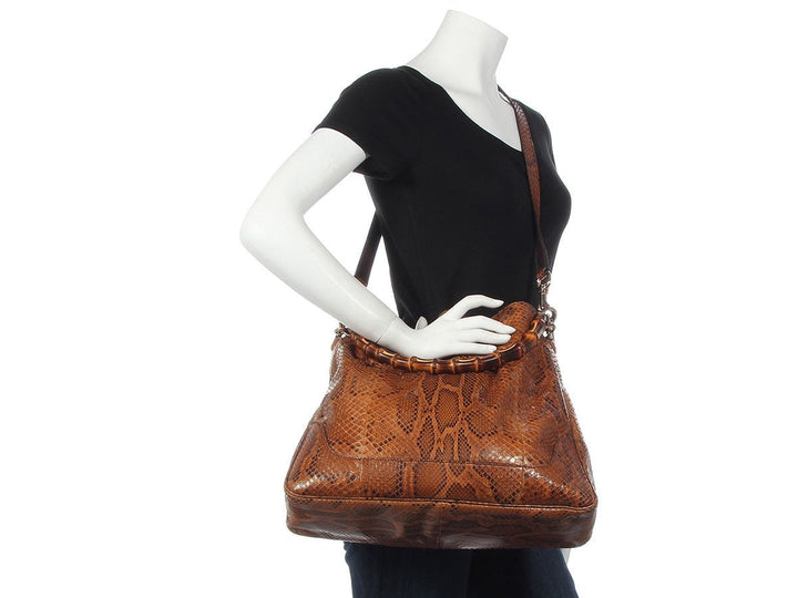 G*G Brown Python Bamboo Handle Bag