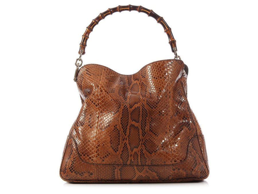 Gucci Brown Python Bamboo Handle Bag
