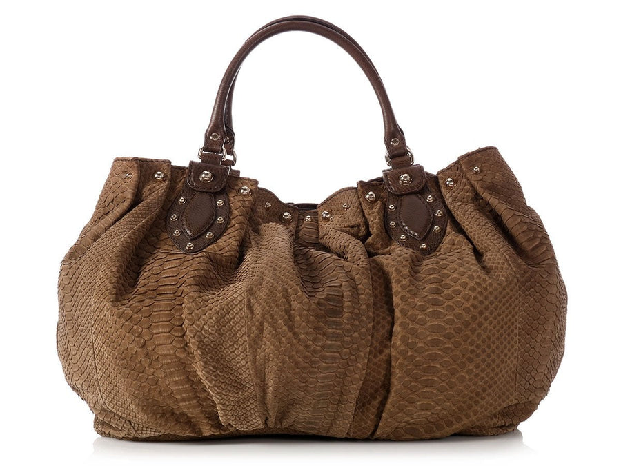 Gucci Brown Snakeskin Stud Hobo