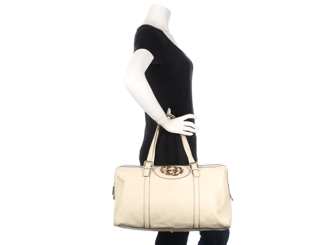 G*G Large Ivory Britt Boston Bag