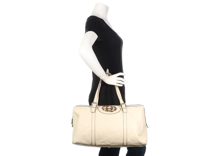 G*G Large Ivory Britt Boston Bag