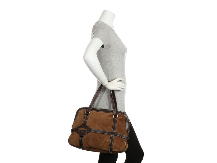 G*G Brown Suede Interlocking Satchel
