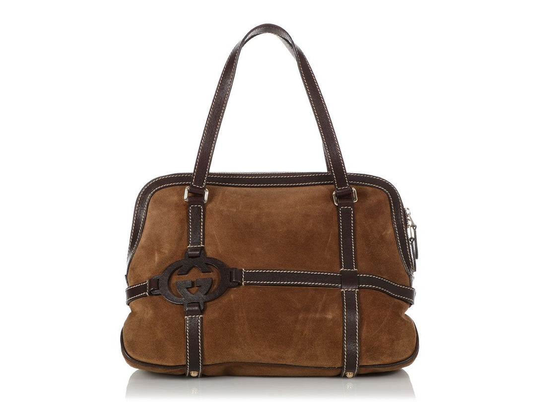 Gucci Brown Suede Interlocking Satchel