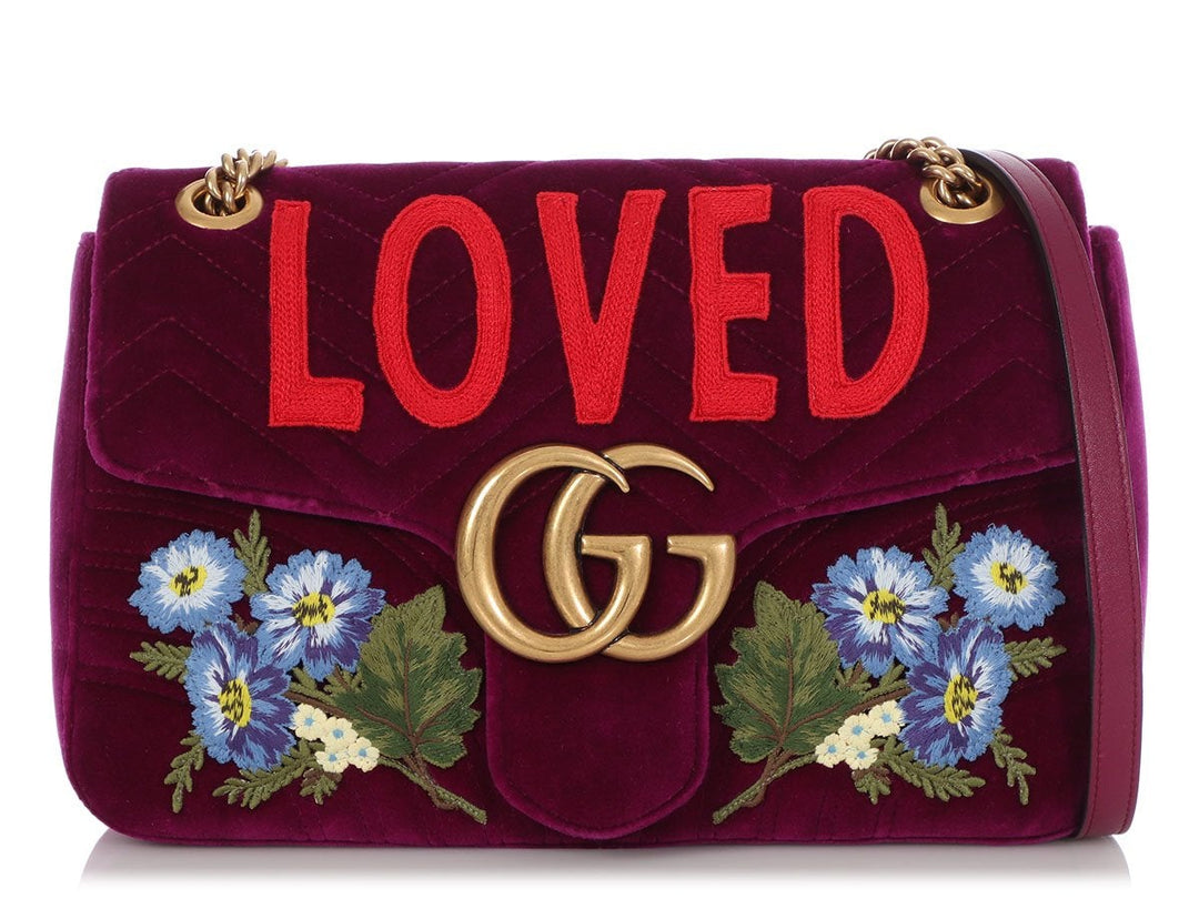 Gucci Medium Purple GG Marmont Embroidered Velvet Shoulder Bag