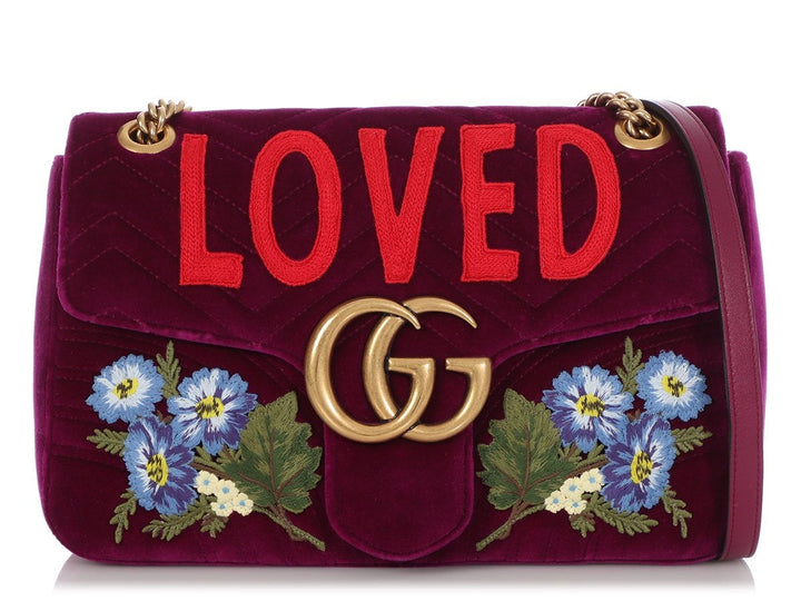 Gucci Medium Purple GG Marmont Embroidered Velvet Shoulder Bag