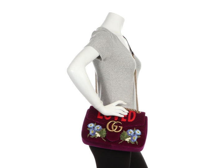 G*G Medium Purple GG Marmont Embroidered Velvet Shoulder Bag