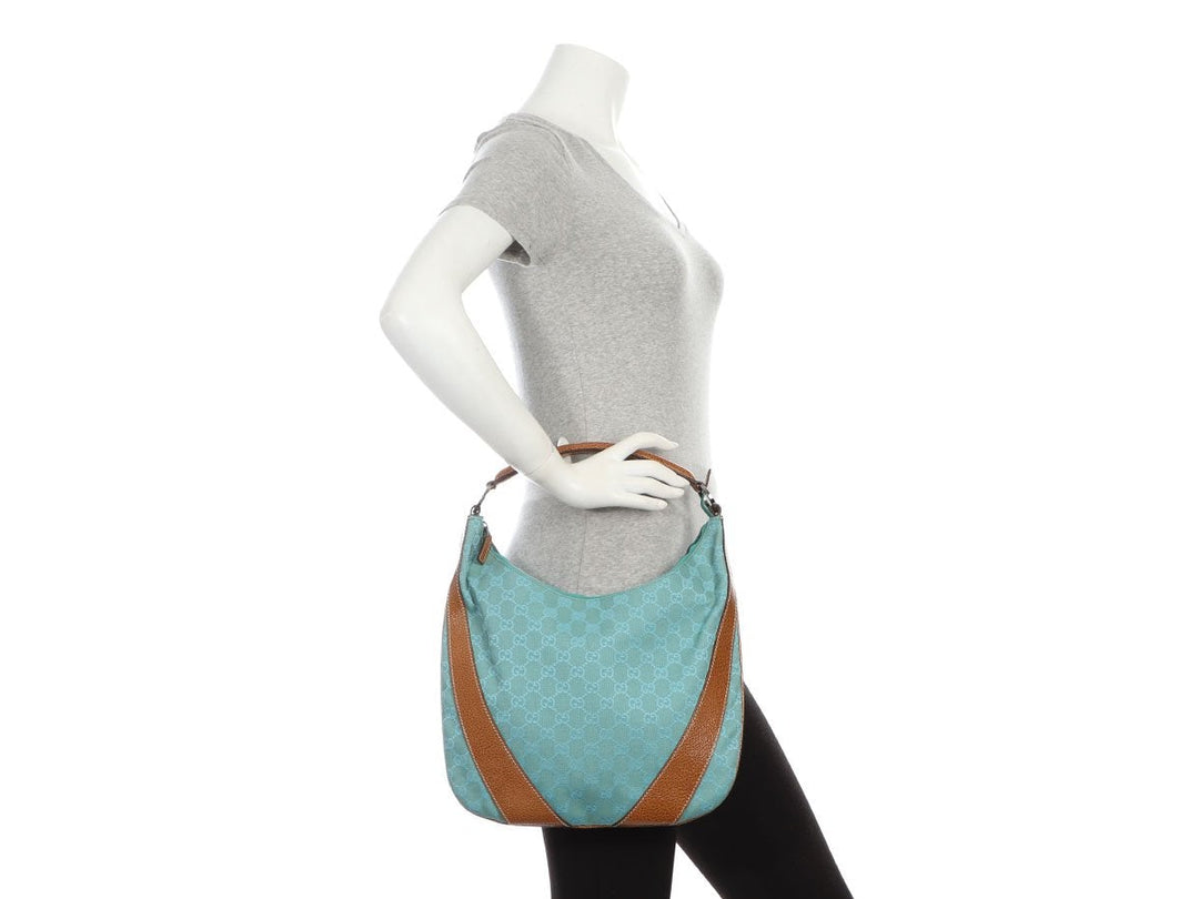 G*G Teal GG Canvas Hobo