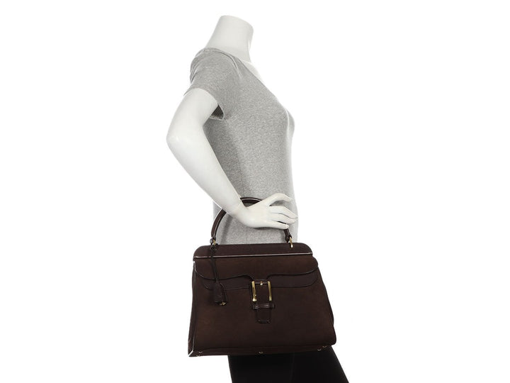 G*G Brown Suede Top Handle Bag