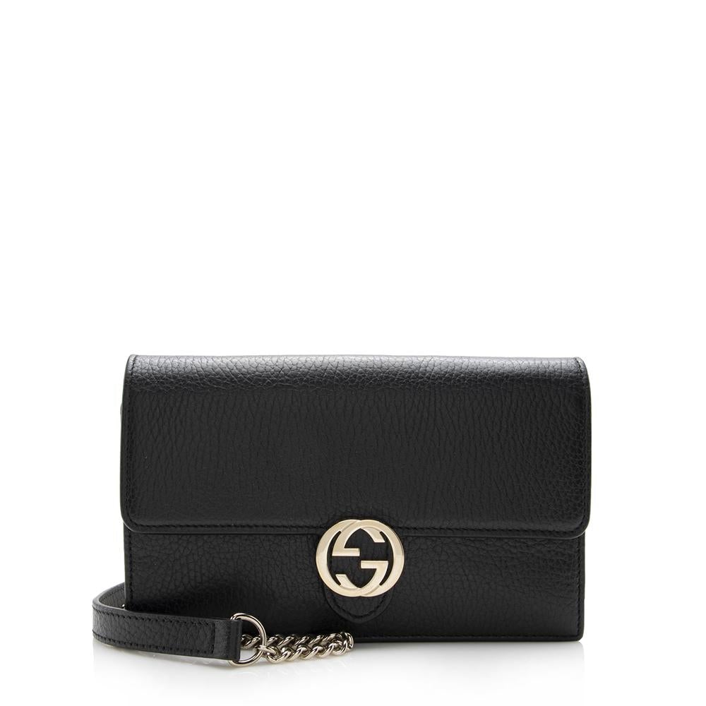 G*G Grained Calfskin Interlocking G Chain Wallet (SHF-14426)