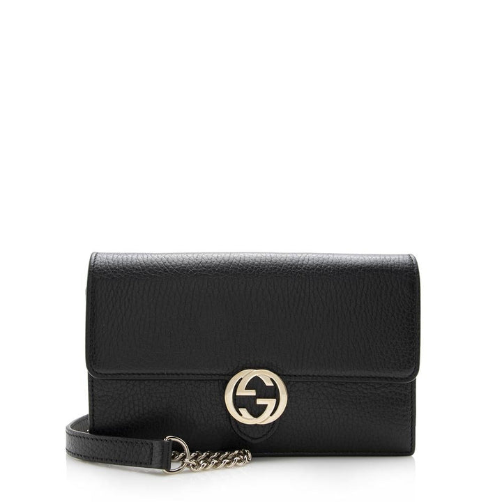 G*G Grained Calfskin Interlocking G Chain Wallet (SHF-14426)