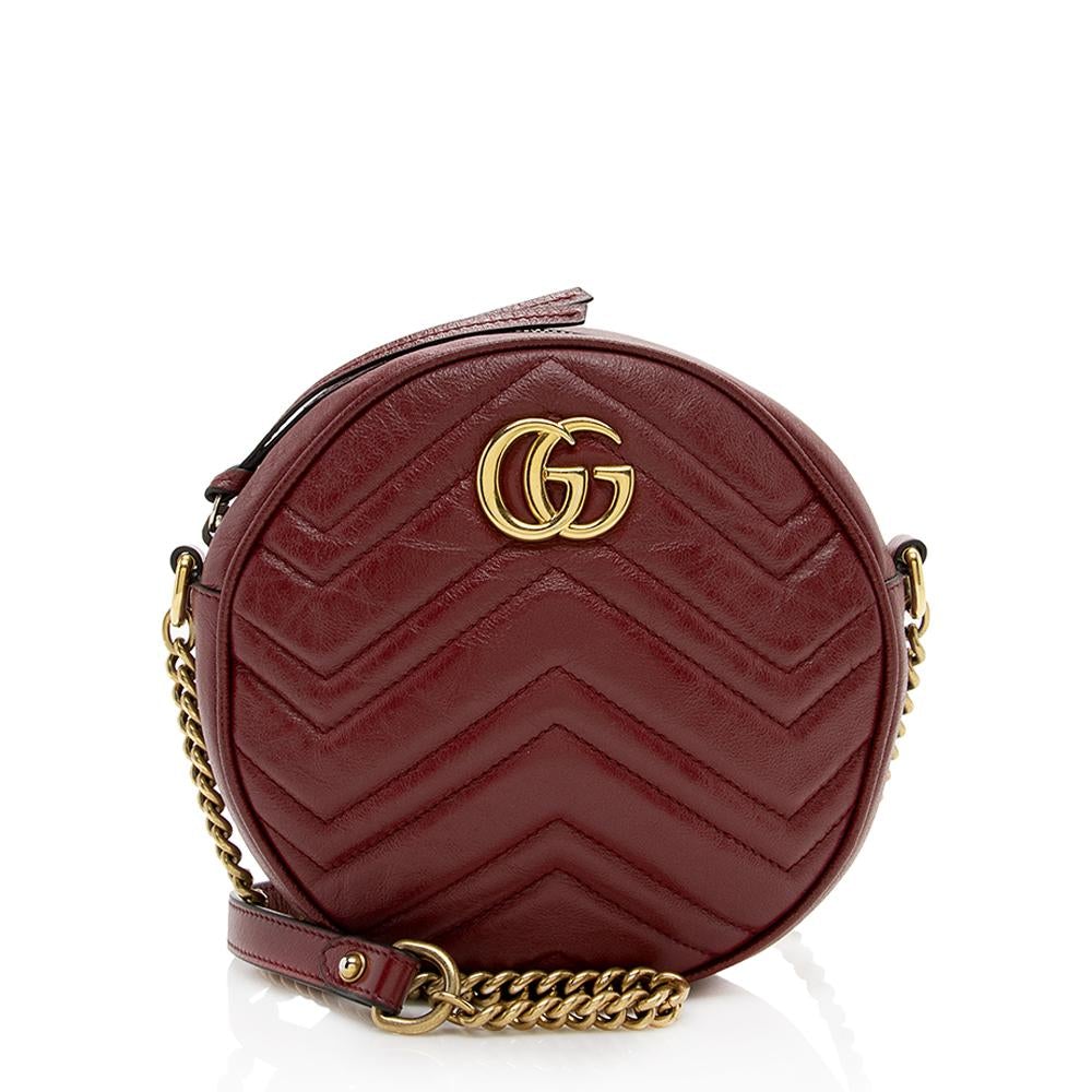 G*G Matelasse Leather GG Marmont Round Mini Shoulder Bag (SHF-14009)