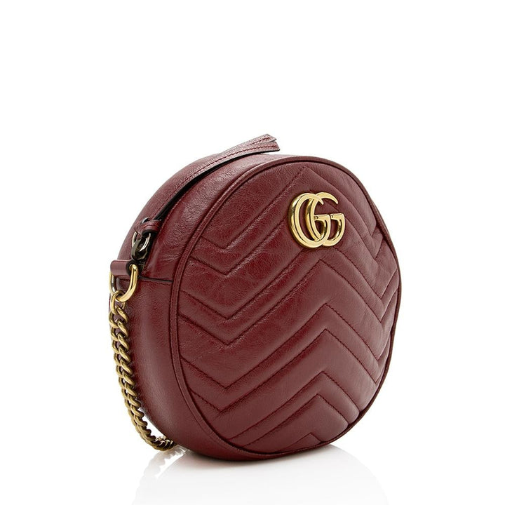 G*G Matelasse Leather GG Marmont Round Mini Shoulder Bag (SHF-14009)