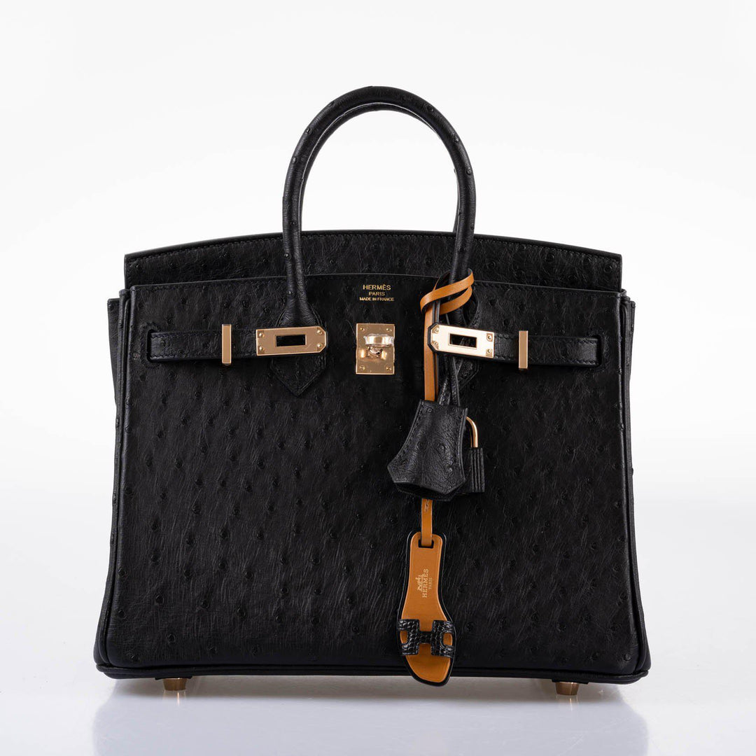 Hermès Birkin 25 Black Ostrich Rose Gold Hardware - 2021, Z