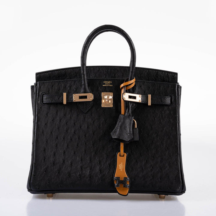 Hermès Birkin 25 Black Ostrich Rose Gold Hardware - 2021, Z
