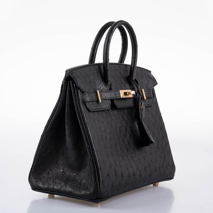Hermès Birkin 25 Black Ostrich Rose Gold Hardware - 2021, Z