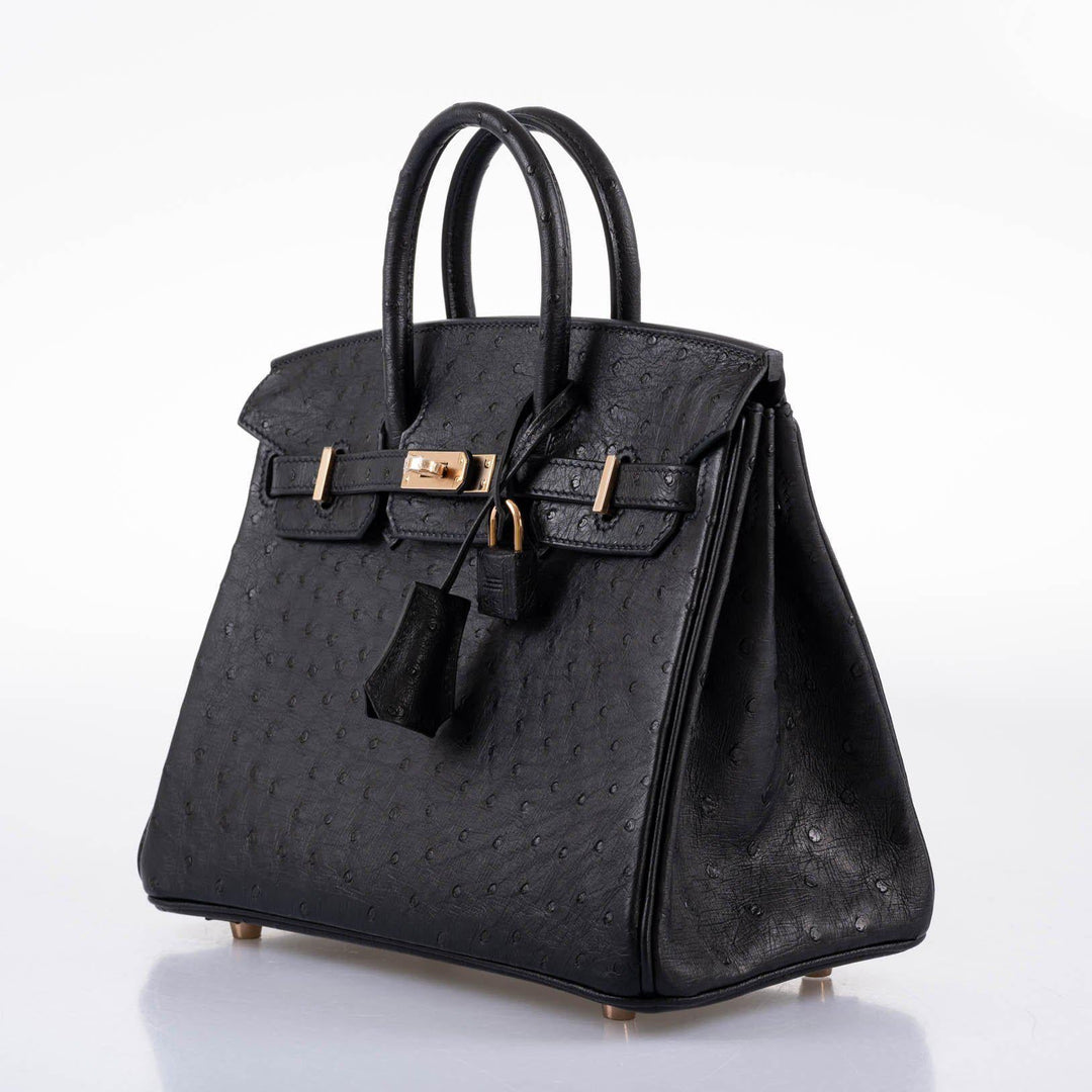Hermès Birkin 25 Black Ostrich Rose Gold Hardware - 2021, Z
