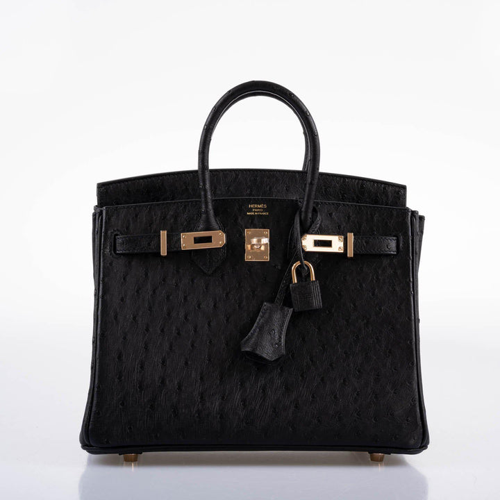 Hermès Birkin 25 Black Ostrich Rose Gold Hardware - 2021, Z