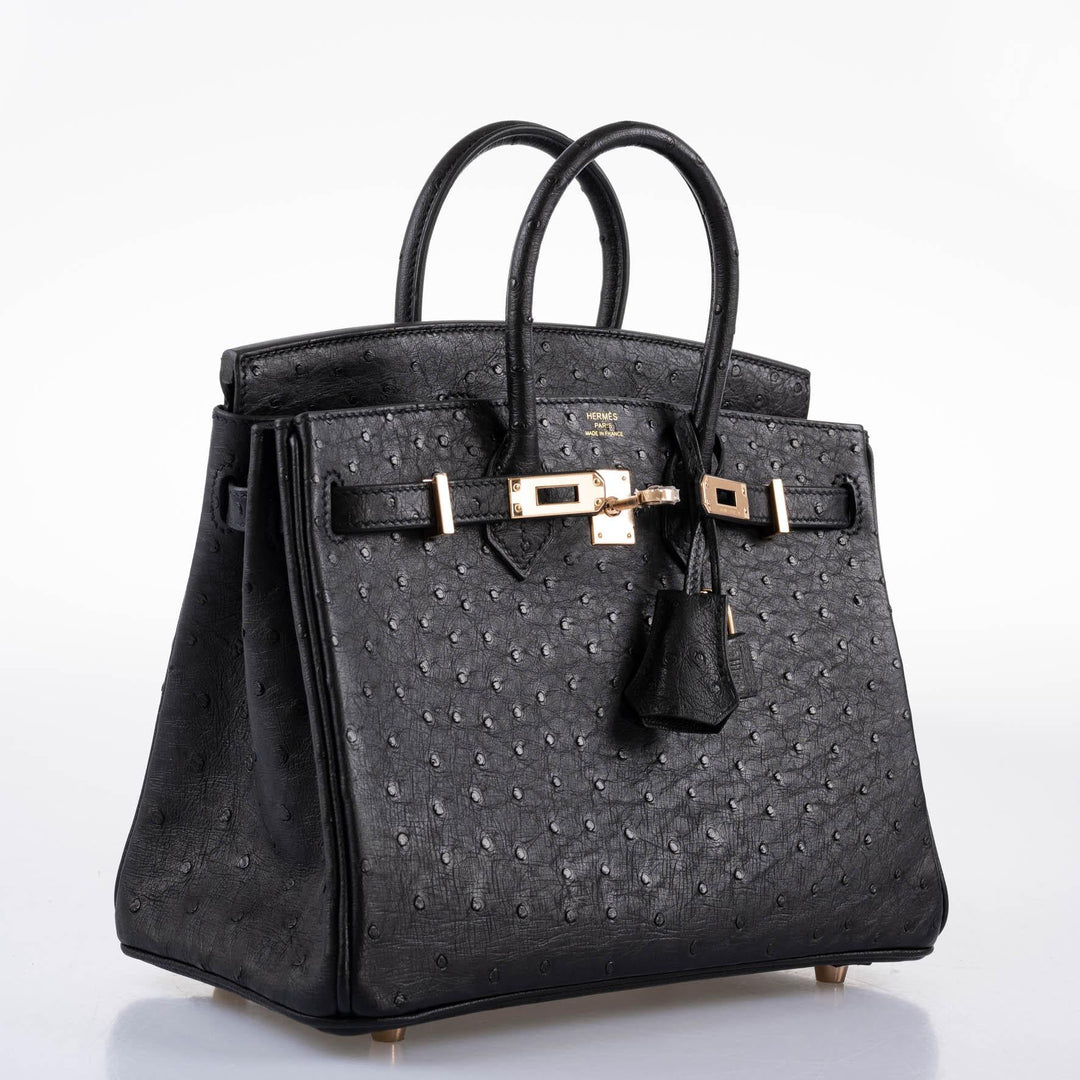 Hermès Birkin 25 Black Ostrich Rose Gold Hardware - 2021, Z
