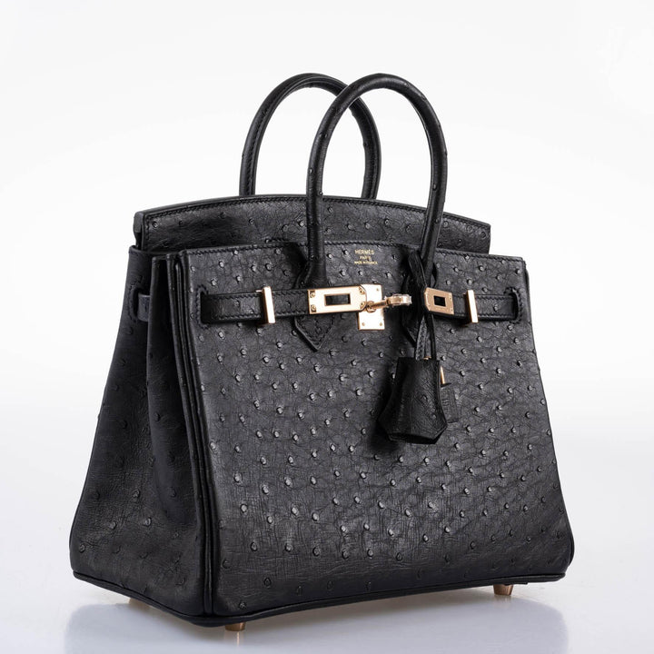 Hermès Birkin 25 Black Ostrich Rose Gold Hardware - 2021, Z