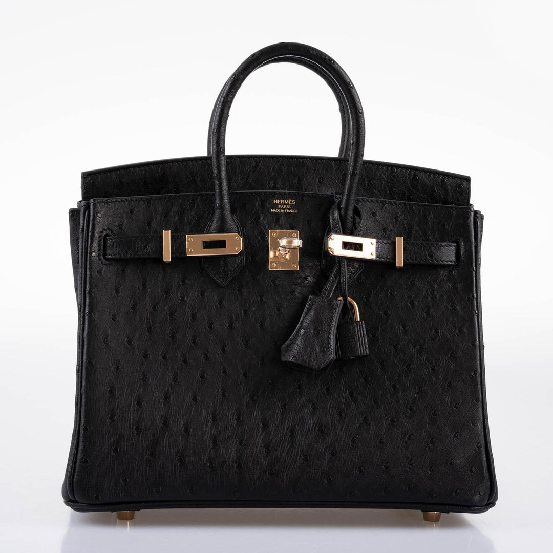 Hermès Birkin 25 Black Ostrich Rose Gold Hardware - 2021, Z