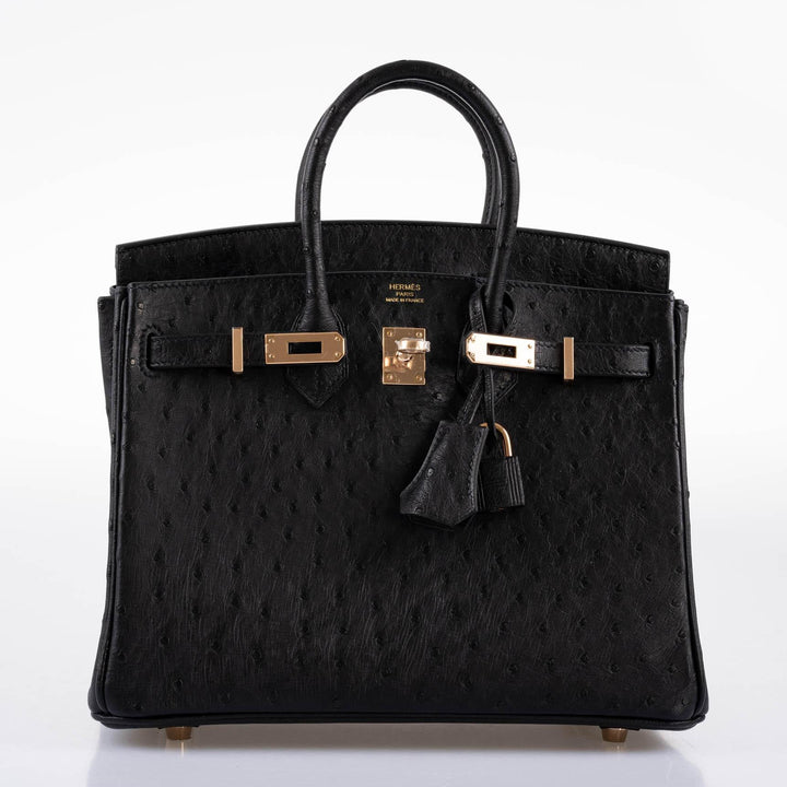 Hermès Birkin 25 Black Ostrich Rose Gold Hardware - 2021, Z