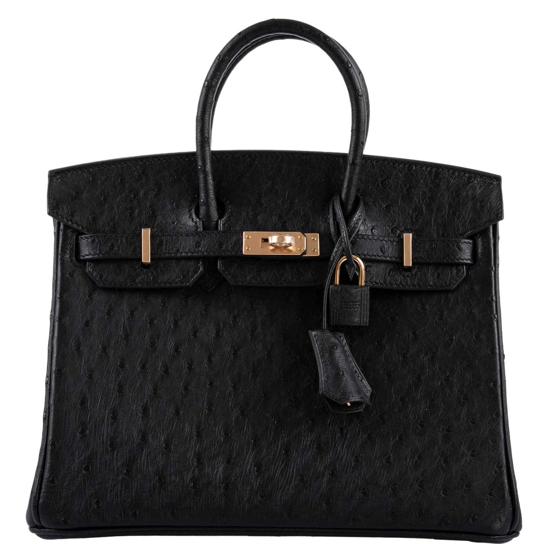 Hermès Birkin 25 Black Ostrich Rose Gold Hardware - 2021, Z
