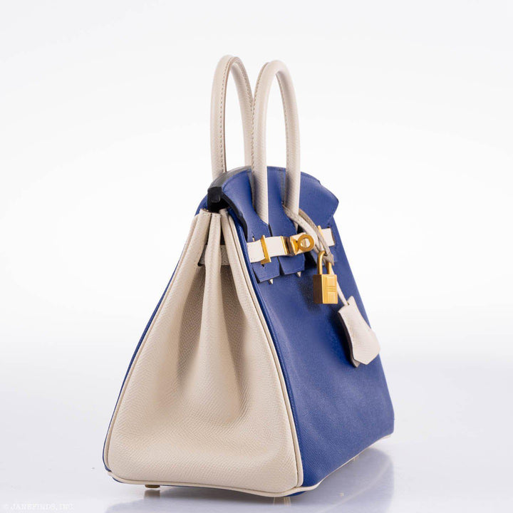 Hermès Birkin 25 HSS Bi-Color Blue Electrique & Craie Epsom Brushed Gold Hardware - 2016, X