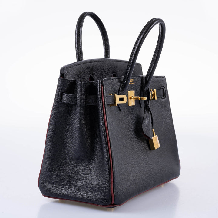 Hermès Birkin 25 HSS Black Chèvre with Rouge H Piping & Interior with Gold Hardware