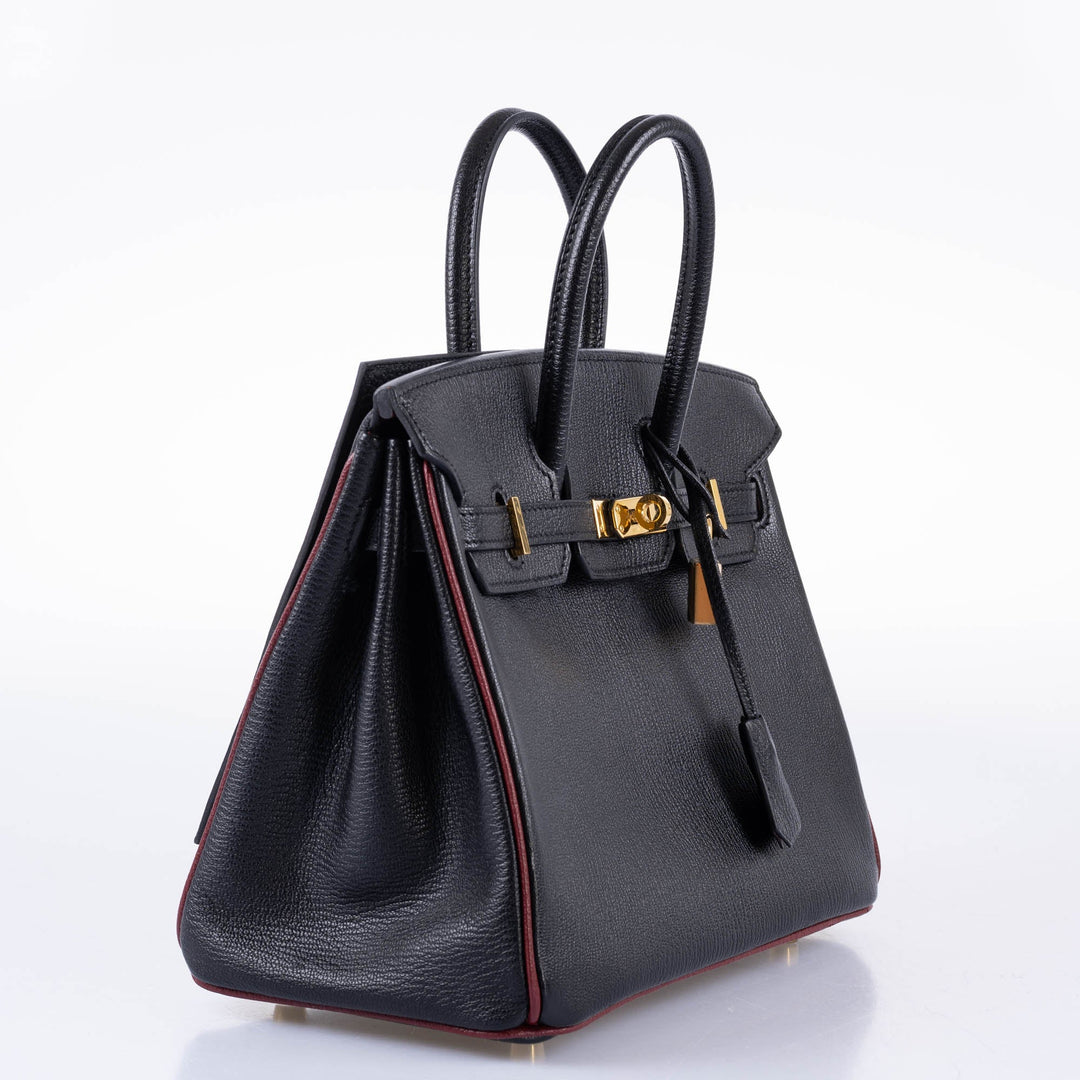 Hermès Birkin 25 HSS Black Chèvre with Rouge H Piping & Interior with Gold Hardware