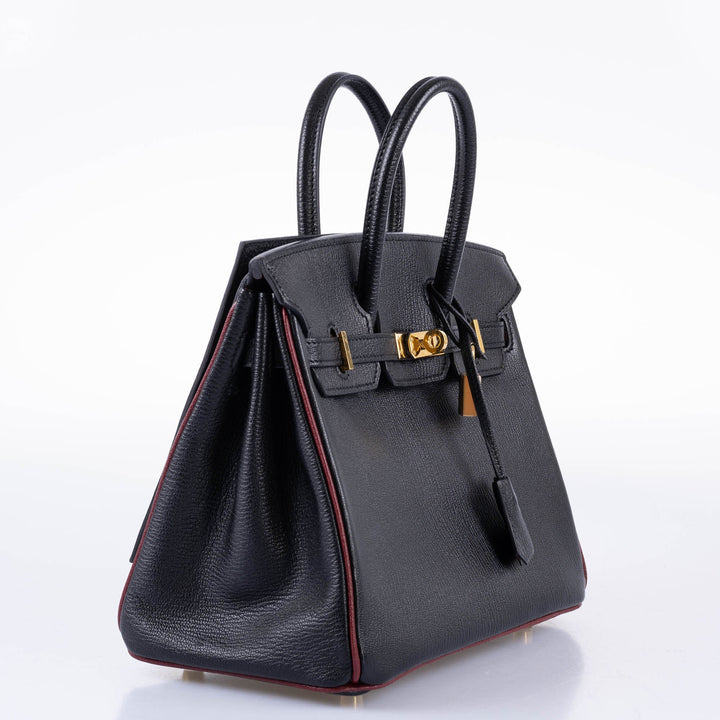 Hermès Birkin 25 HSS Black Chèvre with Rouge H Piping & Interior with Gold Hardware