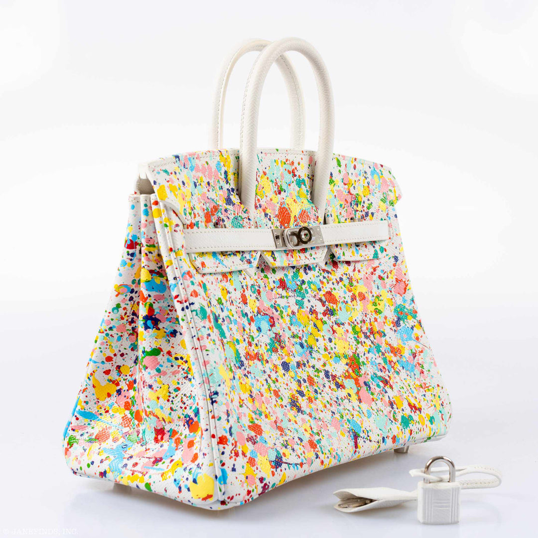 Hermès Birkin 25 White Epsom “Rainbow Fizz” Palladium Hardware * JaneFinds Custom Shop