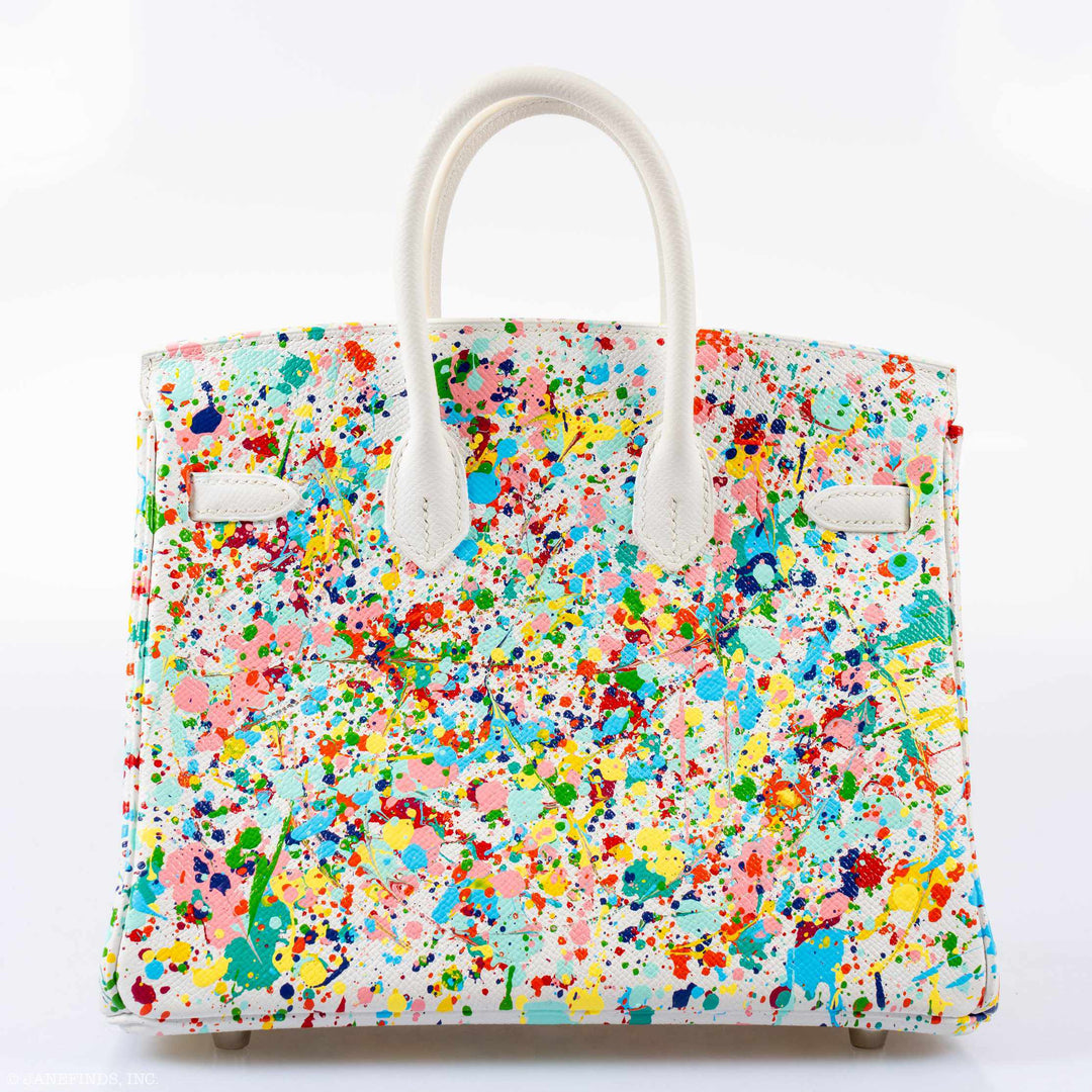 Hermès Birkin 25 White Epsom “Rainbow Fizz” Palladium Hardware * JaneFinds Custom Shop