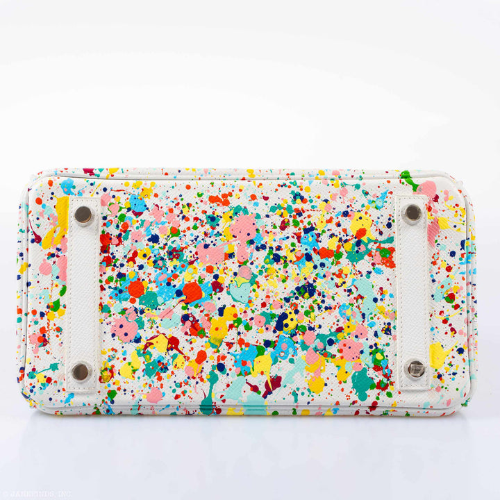 Hermès Birkin 25 White Epsom “Rainbow Fizz” Palladium Hardware * JaneFinds Custom Shop