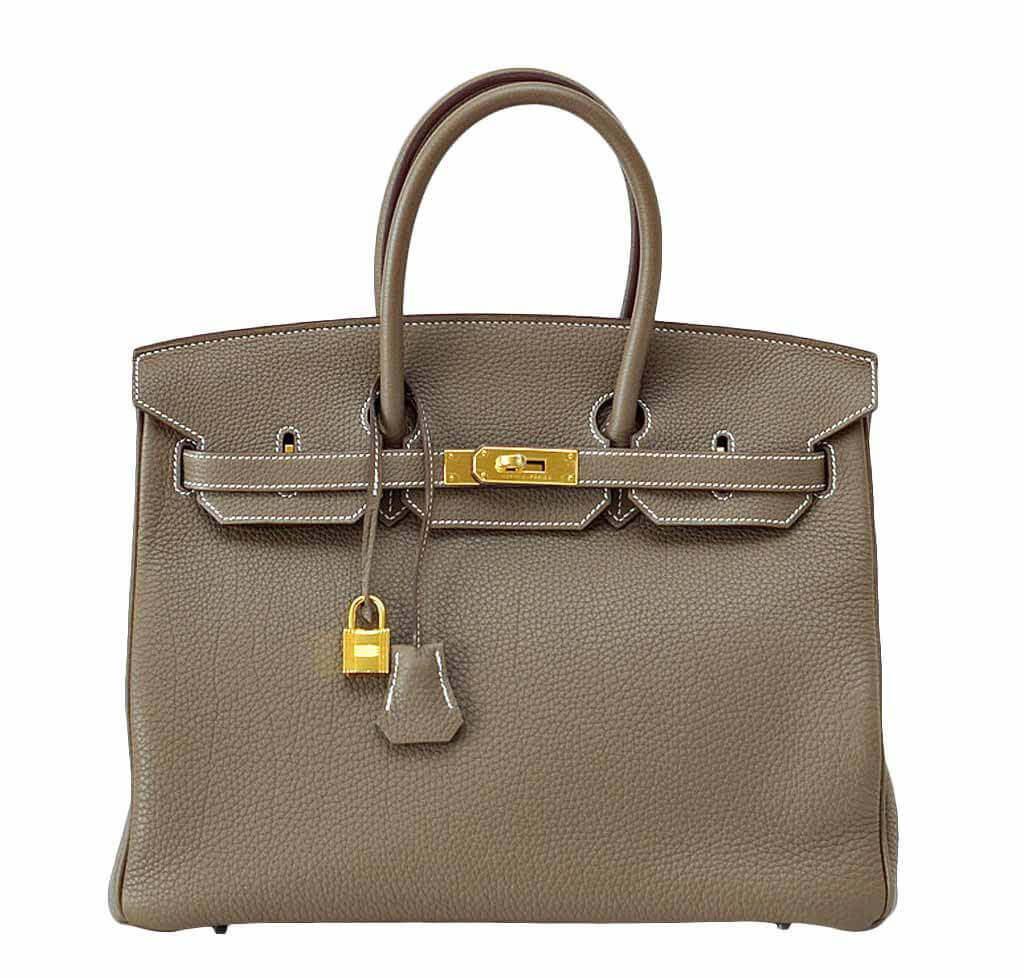 Hermès Etoupe Togo Birkin 35 Bag GHW