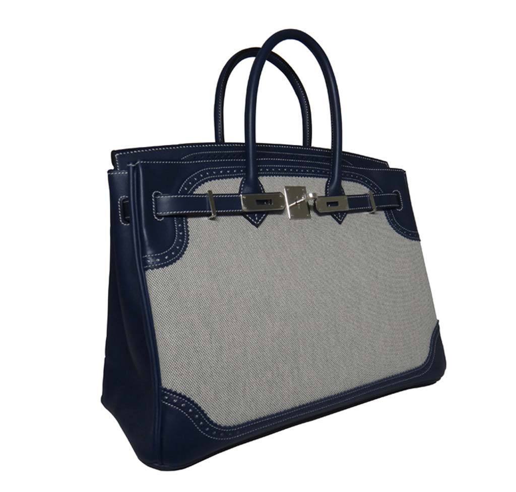 Hermès Birkin Ghillies 35 Bag Blue Toile