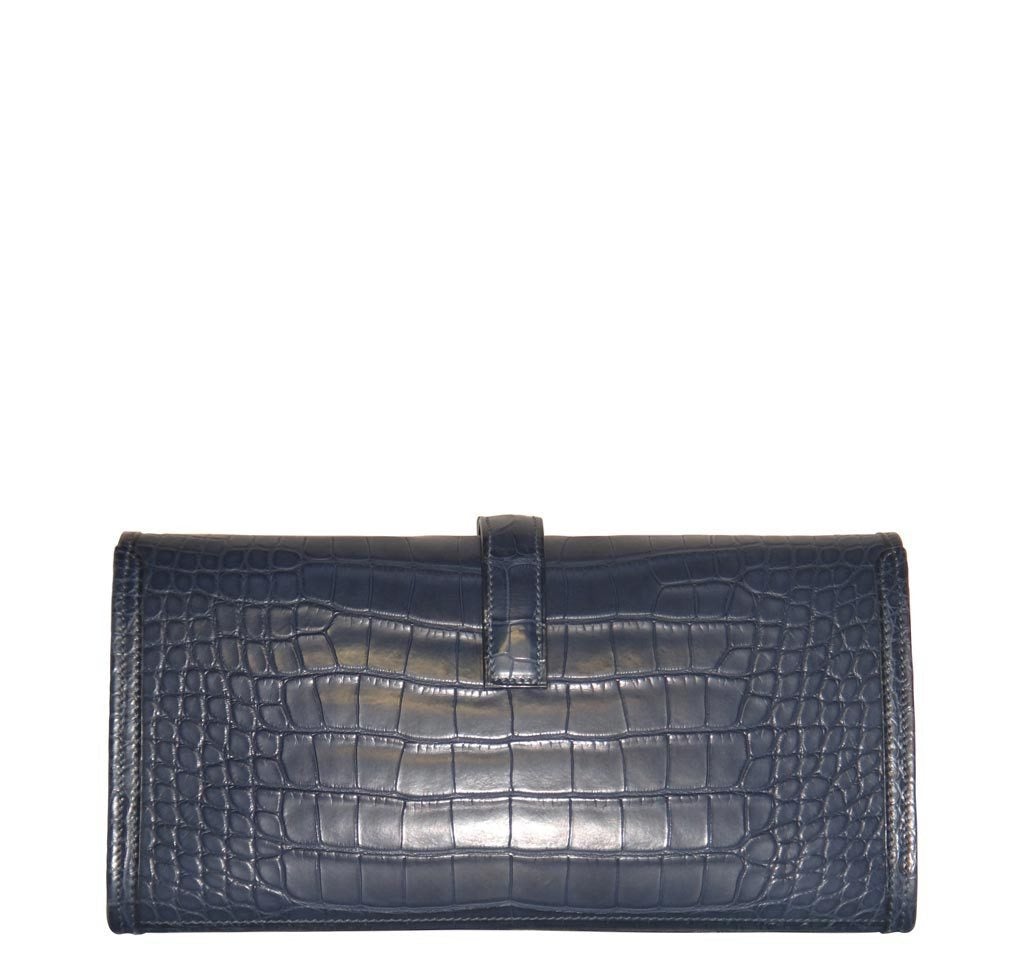 Hermès Jige 29 Clutch Bag Blue Alligator