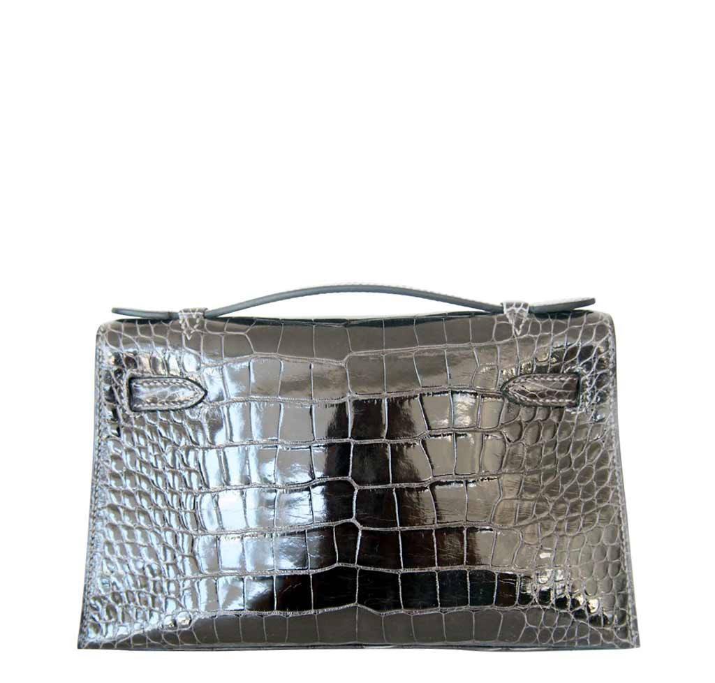 Hermès Alligator Kelly Pochette Mini Bag Graphite Gray